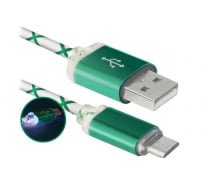 USB-кабель DEFENDER USB08-03LT USB2.0 зеленый, LED, AM-MicroBM, 1м 87557