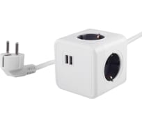 Удлинитель ROCKETSOCKET Cube Extended 4 Euro 16A, 2 USB A с блоком 5В/2.1А, кабель 1,5 м  цвет серый GNS1404