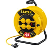 Силовой удлинитель на катушке STAYER ПВС 3x2.5 20м 4000Вт ip44 55064-20