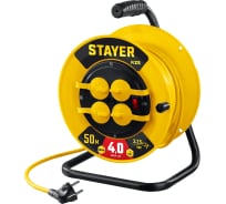 Силовой удлинитель на катушке STAYER ПВС 3x2.5 50м 4000Вт ip44 55064-50