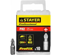 Биты PROFESSIONAL ProFix Phillips (10 шт; 25 мм; PH2; 1/4") STAYER 26201-2-25-10_z01