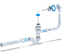Сифон для ванны АНИ Пласт трубный, пробка на цепочке 1 1/2 дюйма x 40 мм, гофра, 40х50 мм, нержавеющая сетка E155 025-0044