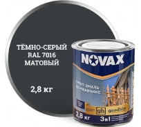 Грунт-эмаль по металлу Goodhim 3в1 novax темно-серый RAL 7016 матовая, 3 л. 2,8кг 11035