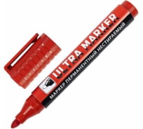 Перманентный маркер BRAUBERG ULTRA MARKER красный, 3.5 мм, с клипом 152205